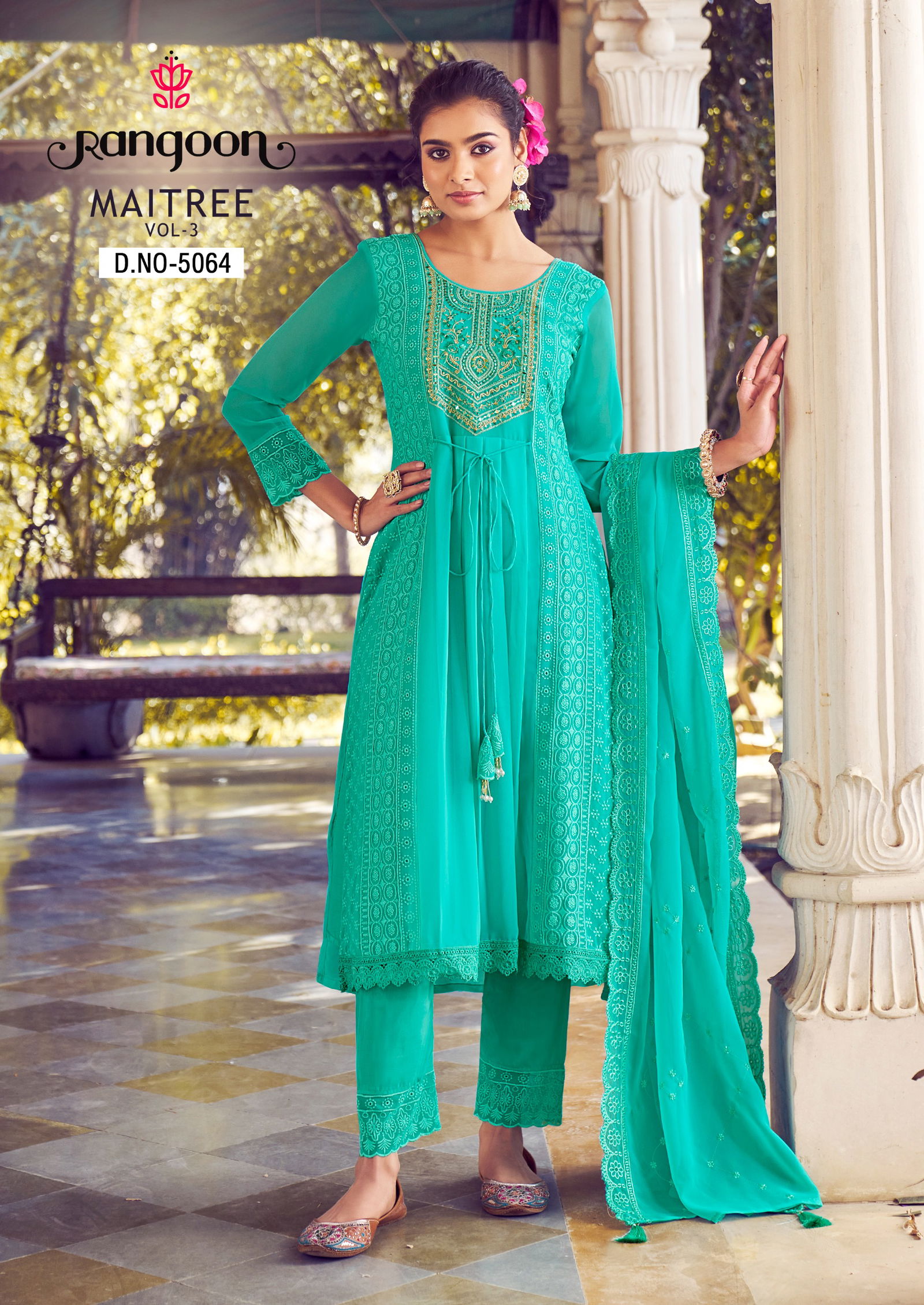 Maitree Vol 3 By Rangoon Embroidery Georgette Kurti With Bottom Dupatta Wholesale Market In Surat
